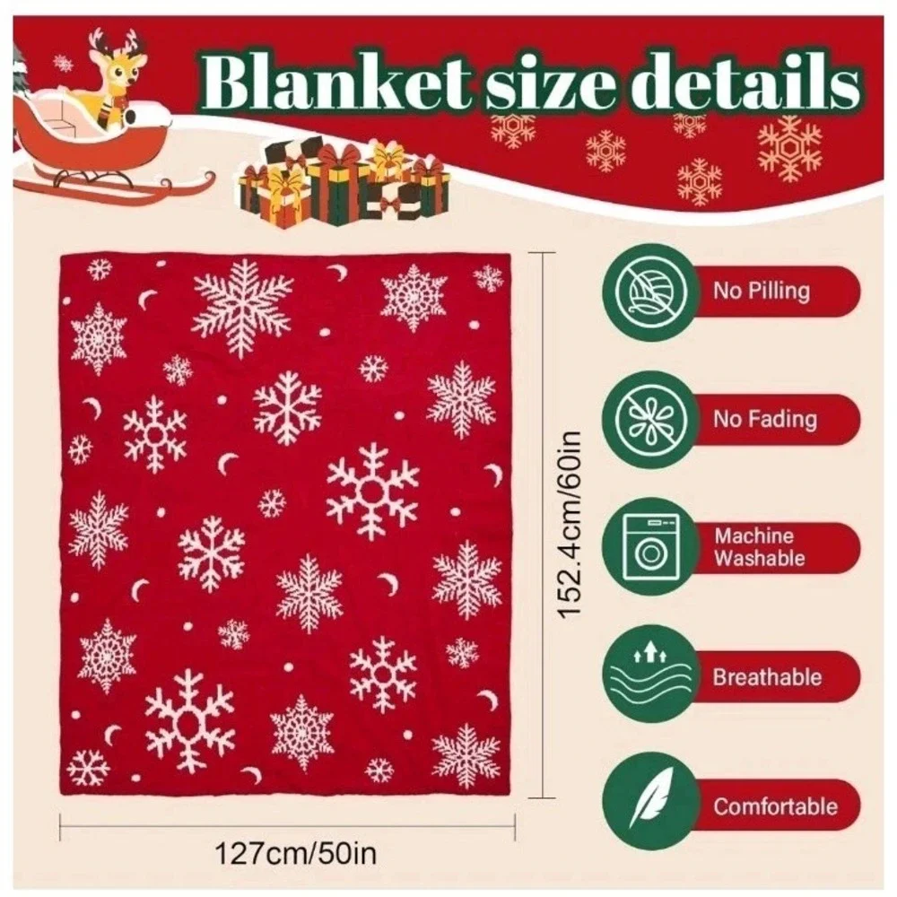 Christmas Snowflakes Throw Blanket, Winter Snowflakes Xmas Soft Warm Red 50x60